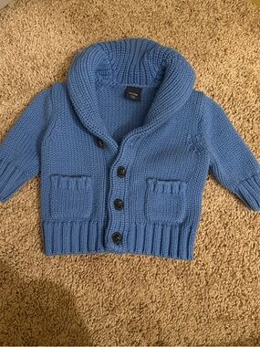 Shawl Collar Knit Baby Cardigan - Blue